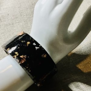 Midnight Elegance" – Black Roses & Gold Foil Resin Cuff Bracelet
