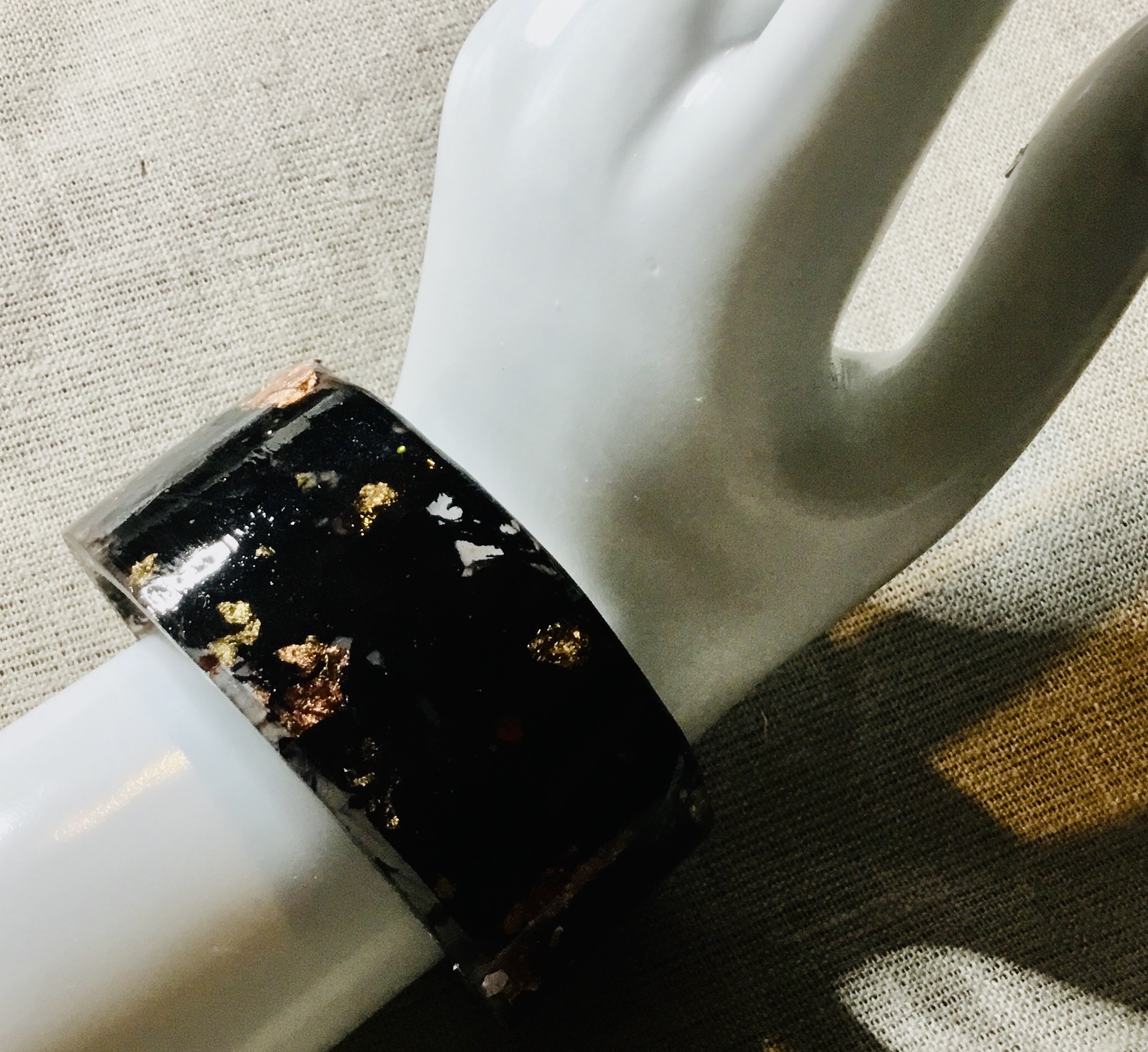Midnight Elegance" β Black Roses & Gold Foil Resin Cuff Bracelet