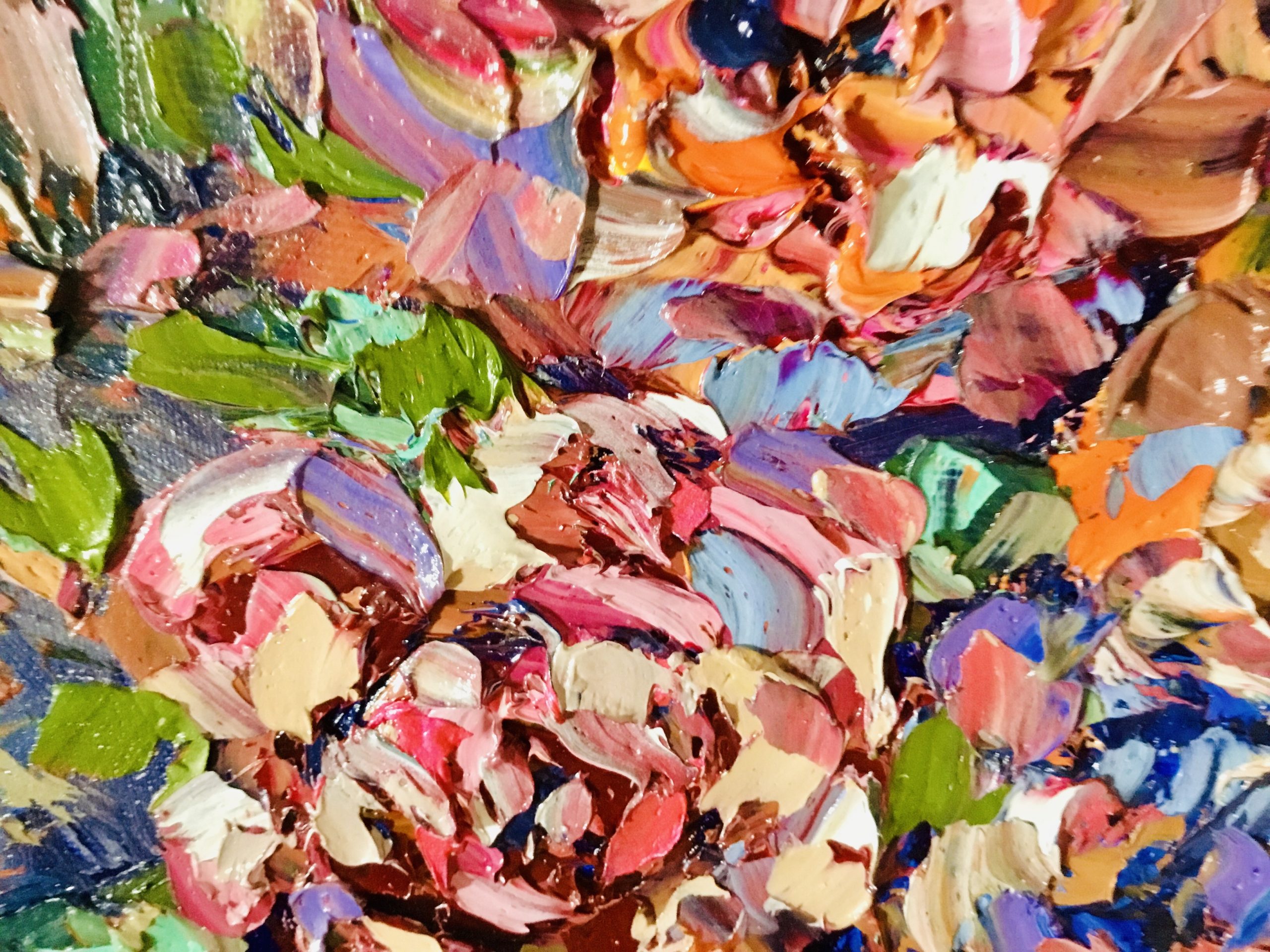 Colorful Flowers Impasto Painting – Original Textured Floral Artwork on 3D Canvas.