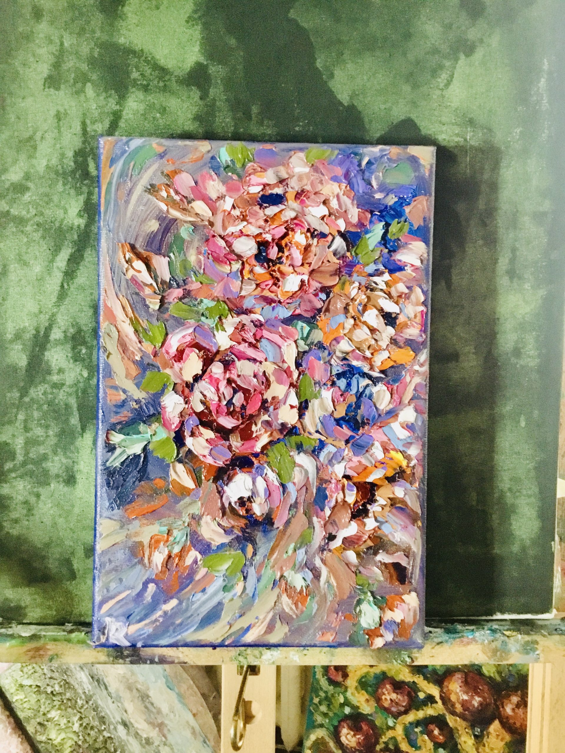 Colorful Flowers Impasto Painting – Original Textured Floral Artwork on 3D Canvas.