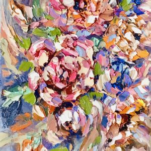 Colorful Flowers Impasto Painting – Original Textured Floral Artwork on 3D Canvas.