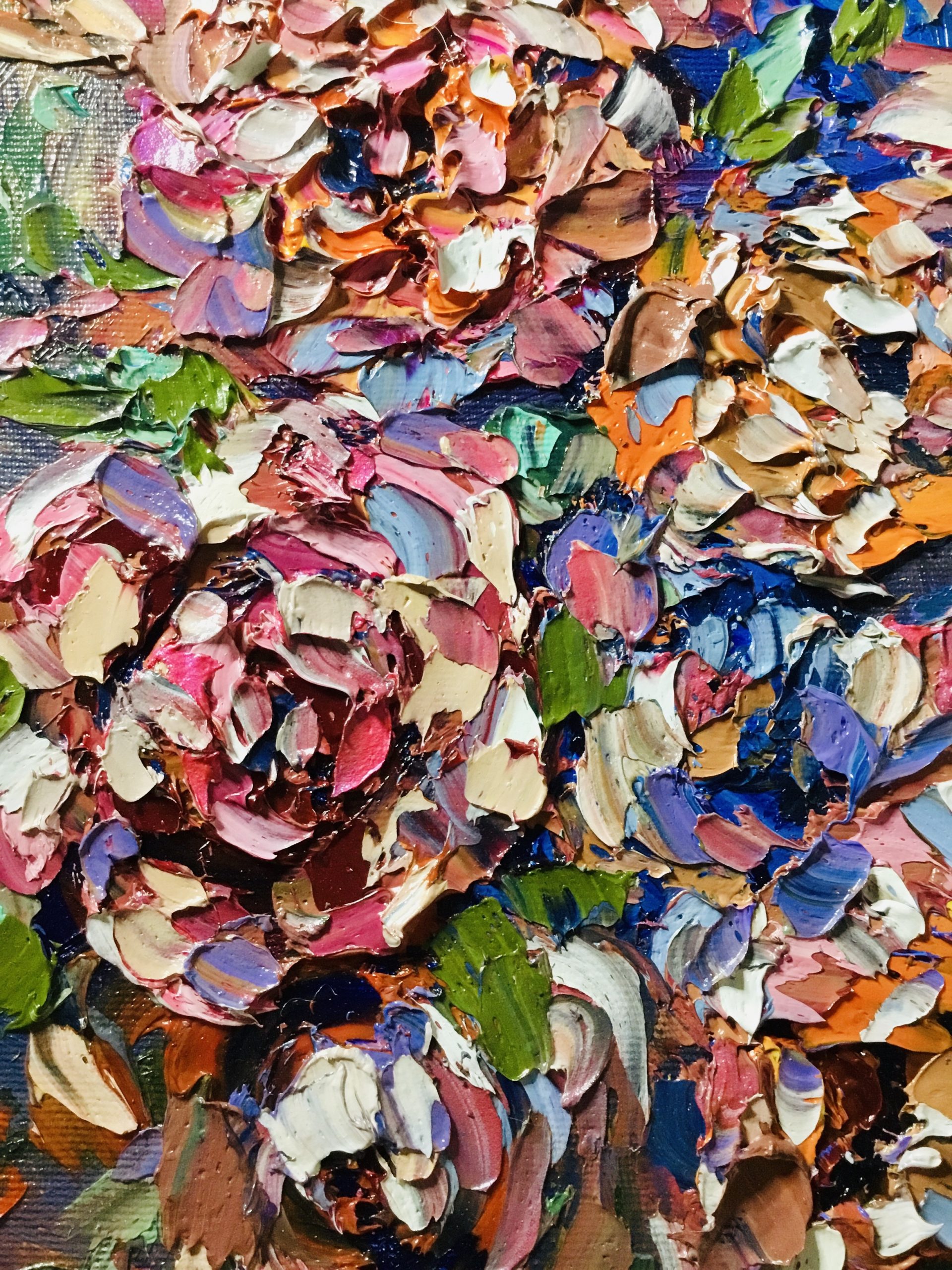 Colorful Flowers Impasto Painting – Original Textured Floral Artwork on 3D Canvas.