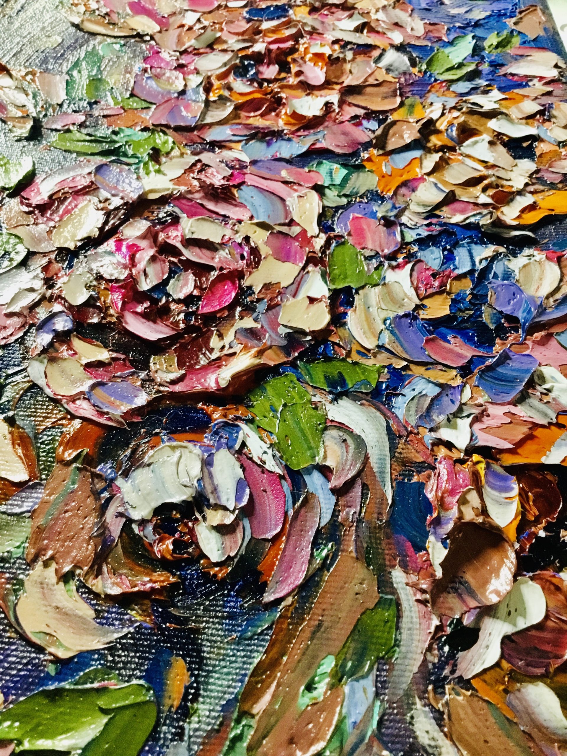 Colorful Flowers Impasto Painting – Original Textured Floral Artwork on 3D Canvas.