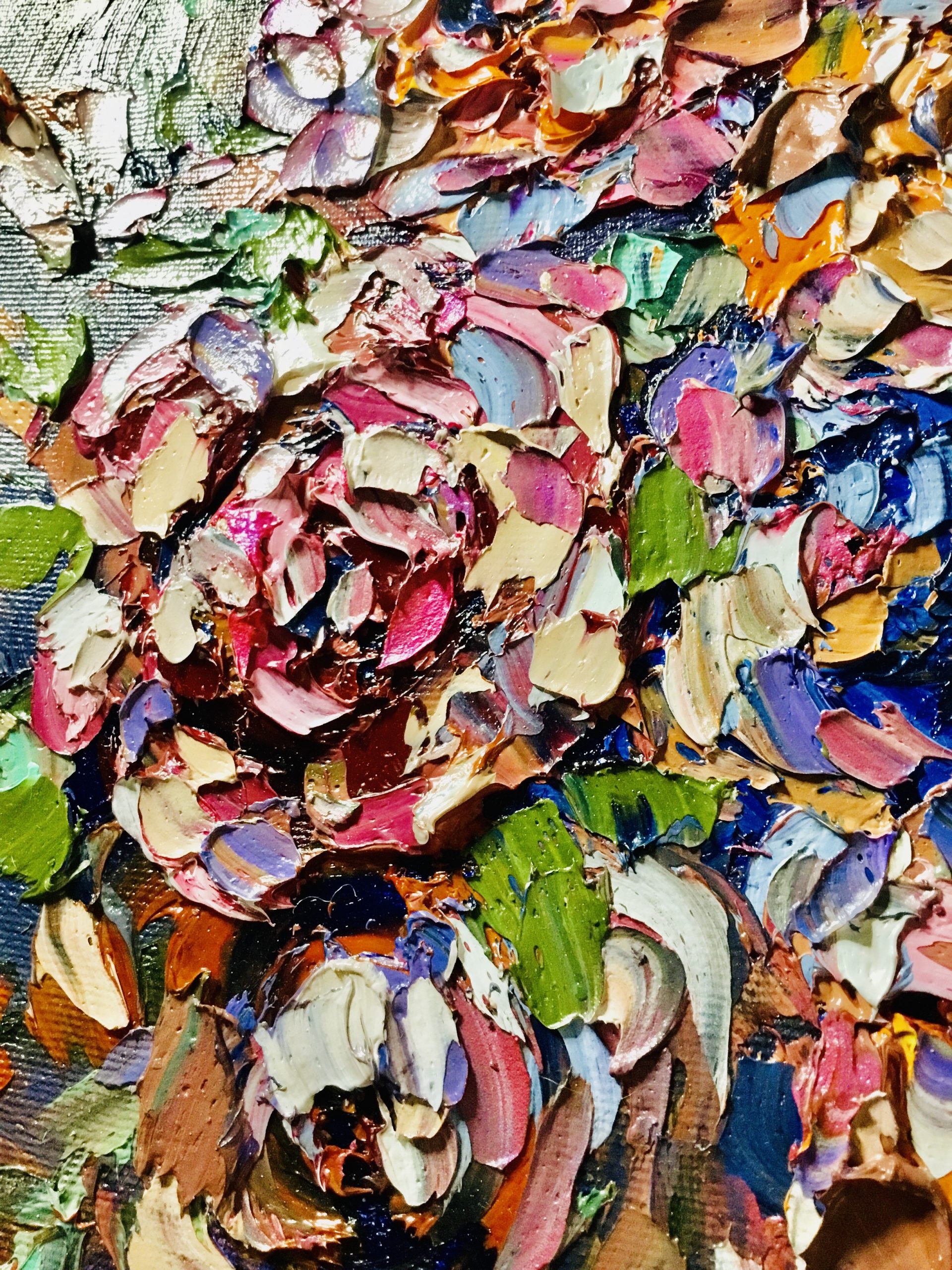 Colorful Flowers Impasto Painting – Original Textured Floral Artwork on 3D Canvas.
