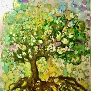 Vibrant Tree of Life Painting, Abstract Mixed Media Art with Roots, Original Alcohol Ink and Watercolour Nature Wall Art