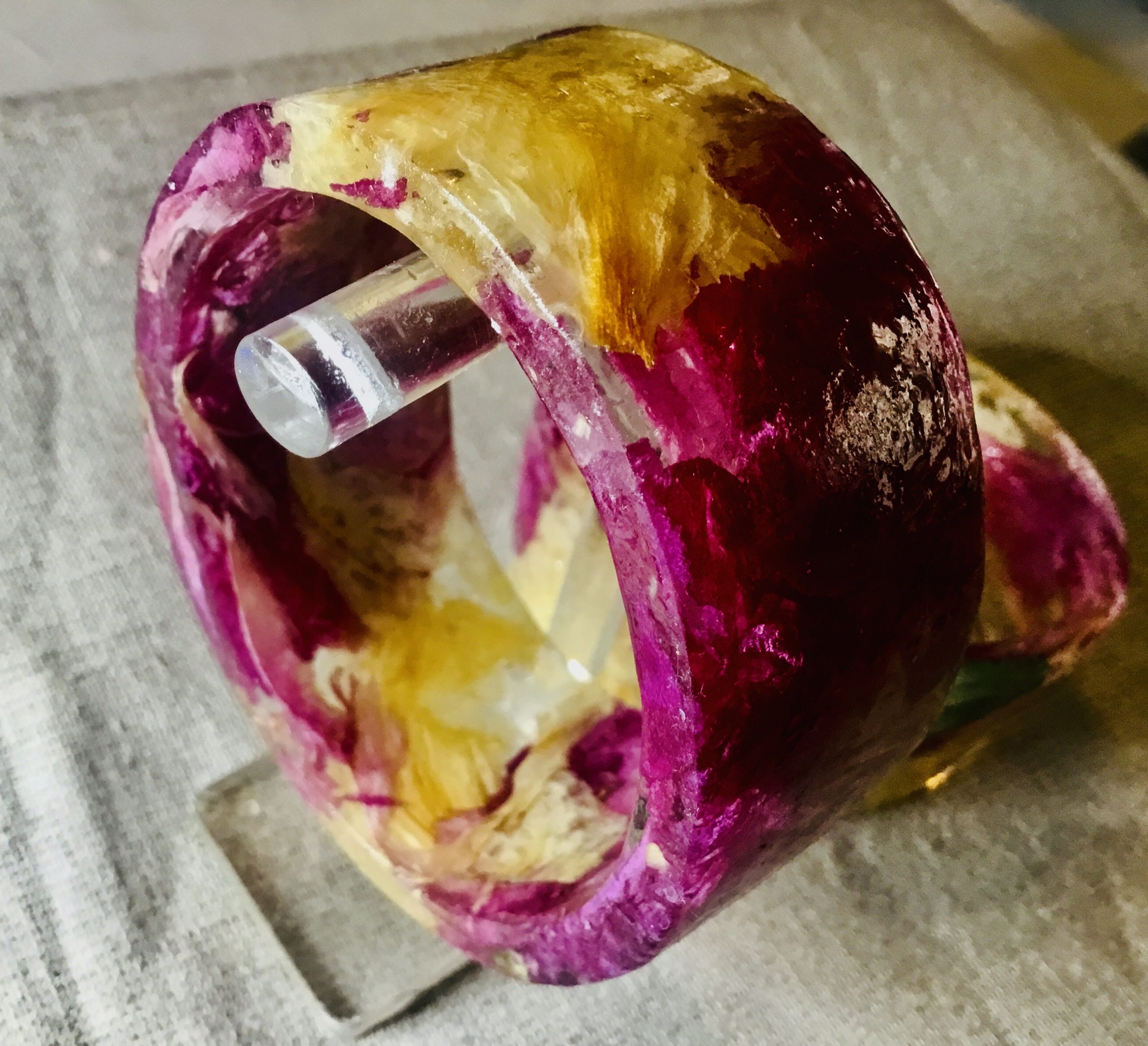 Red and White Peonies Resin Bangles – Handmade Floral Jewelry