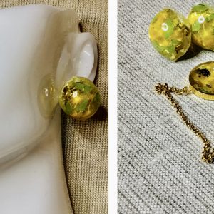 Sunlit Mimosa Flower Jewelry Set – Lemon-Shaped Earrings & Bracelet with Real Flowers in Resin