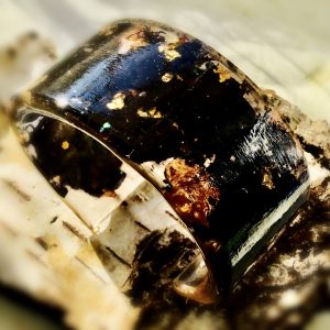 Midnight Elegance" – Black Roses & Gold Foil Resin Cuff Bracelet