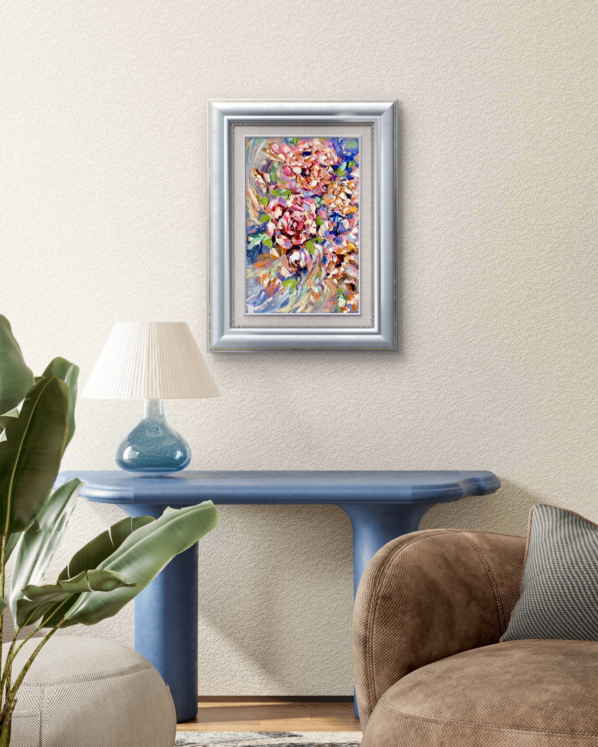Colorful Flowers Impasto Painting – Original Textured Floral Artwork on 3D Canvas.