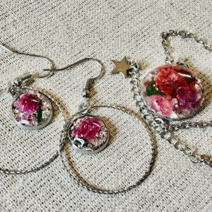 Handmade Rose & Red Real Flower Petals Jewelry Set