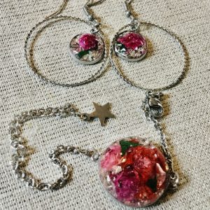 Handmade Rose & Red Real Flower Petals Jewelry Set