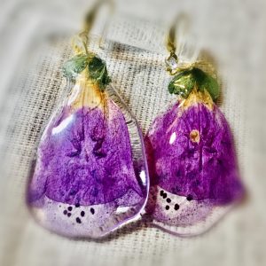 Real Foxglove Flower Resin Earrings – Handmade Botanical Jewelry, Gold Hook Drop Earrings, Nature-Inspired Gift for Her, One of a Kind