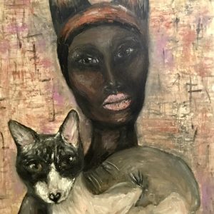 Ancient Black Woman with Cat – Original Fantasy Oil Painting on 3D Canvas (20x24 in) | Unique Portrait Art & Wall Decor