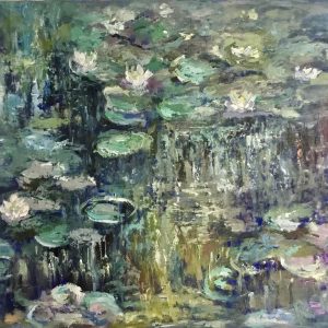 Waterlilies Pond Oil Painting – Monet Inspired Impressionist Art – Large 70×90 cm Unstretched Canvas