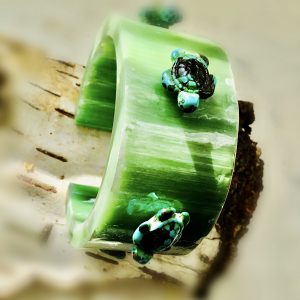 Turtle Cuff Bracelet – Sea Jade Green Statement Bangle, Lightweight & Durable Jewelry
