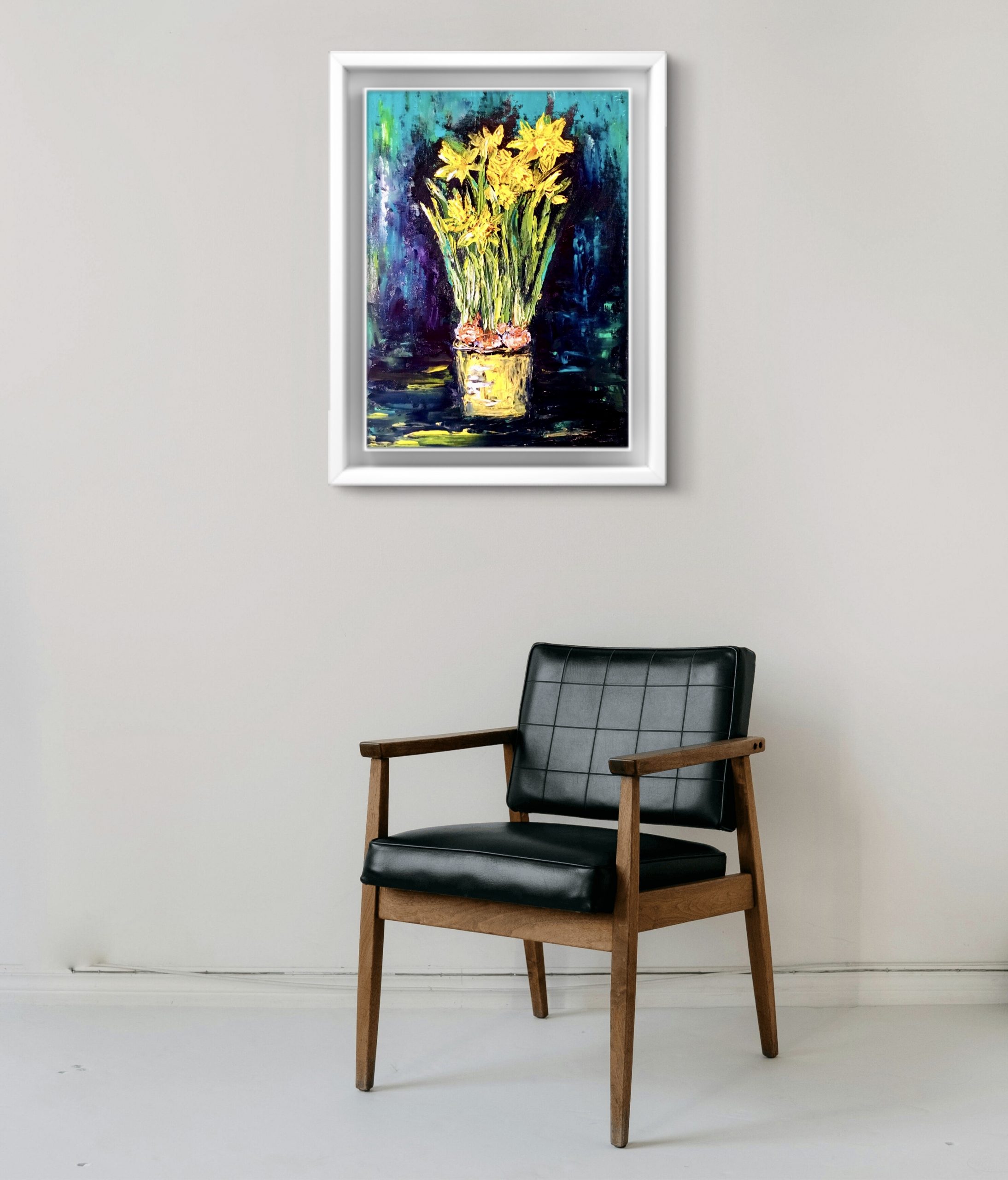 Daffodils Original Oil Painting on Canvas Board, 12x16 inches Floral Wall Art, Handmade Kitchen & Home Decoration | Ka-Gan Art