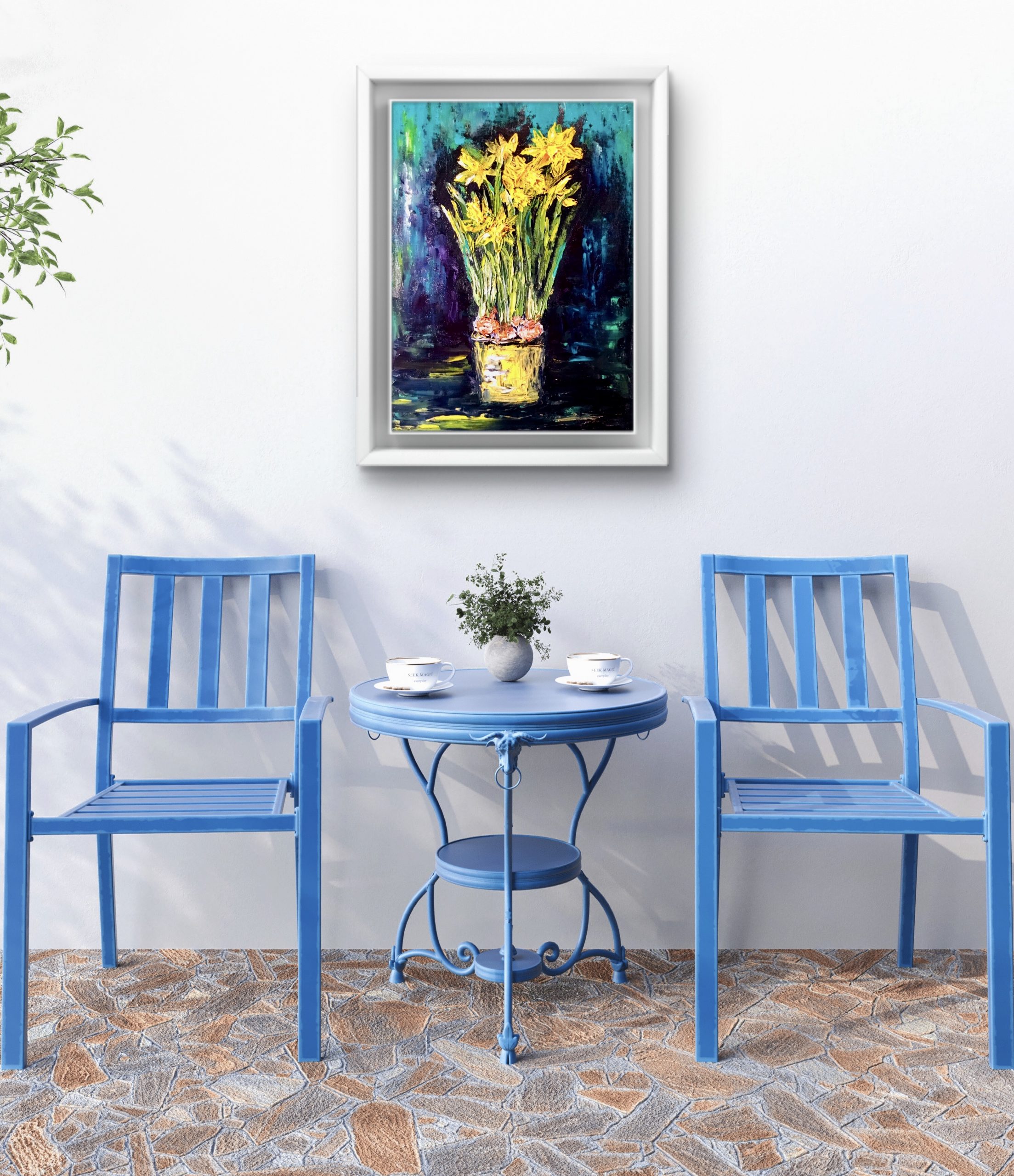 Daffodils Original Oil Painting on Canvas Board, 12x16 inches Floral Wall Art, Handmade Kitchen & Home Decoration | Ka-Gan Art