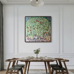 “Garden of Red Apples” – Klimt Apple Tree Inspired Oil Painting | Textured Original Art on Canvas | 80x80 cm | Botanical Wall Decor