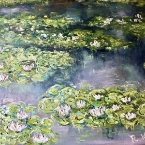 Emerald Reflections – Large Textured Monet Inspired Water Lily Painting Emerald Reflections – Large Textured Monet Inspired Water Lily Painting