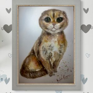 Scottish Fold Cat Watercolor – Original 28x38 cm Pet Portrait, Hand-Painted Cat Wall Art Unframed