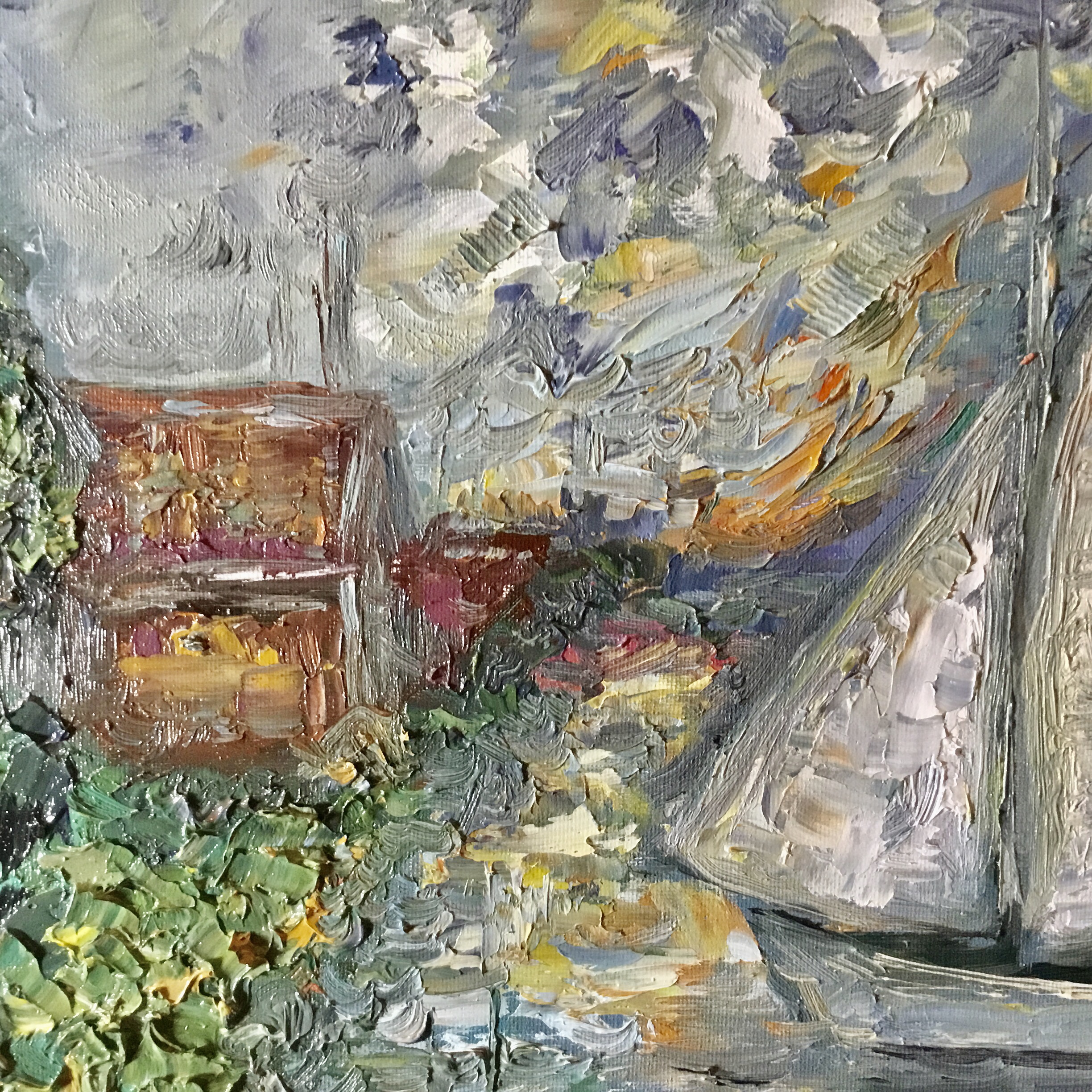 Silent Voyage at Sunset – Impasto Oil Painting on Canvas (40x50 cm)