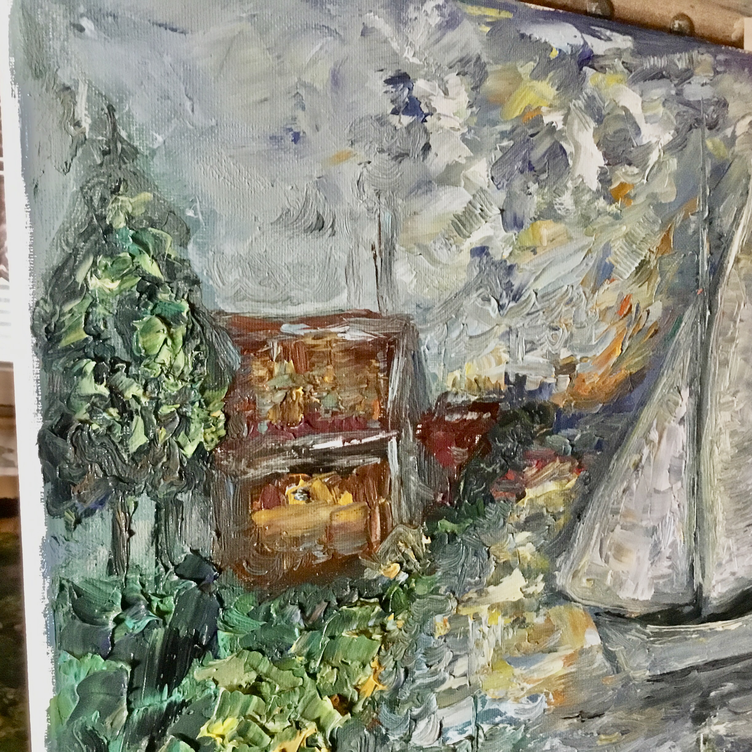 Silent Voyage at Sunset – Impasto Oil Painting on Canvas (40x50 cm)
