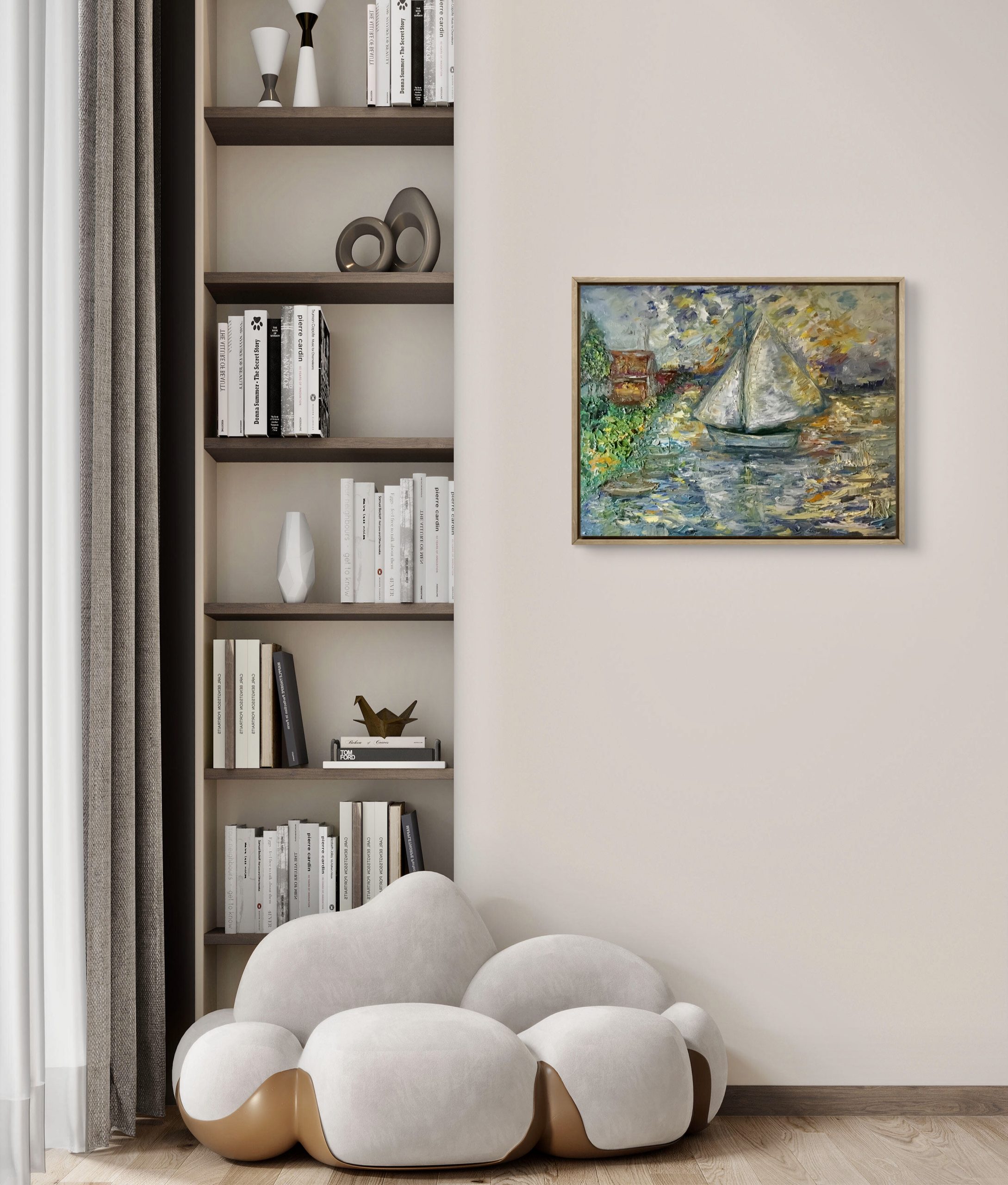 Silent Voyage at Sunset – Impasto Oil Painting on Canvas (40x50 cm)