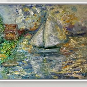 Silent Voyage at Sunset – Impasto Oil Painting on Canvas (40x50 cm)