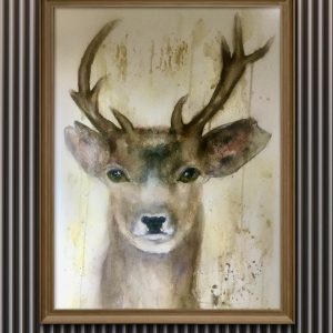 Golden Forest Spirit – Original Watercolor Deer Portrait