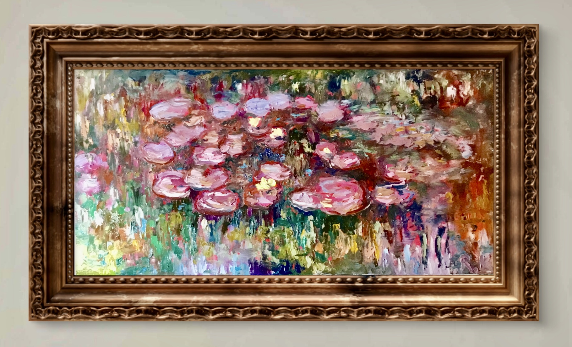 Secret of Pink Waterlilies Original Oil Painting