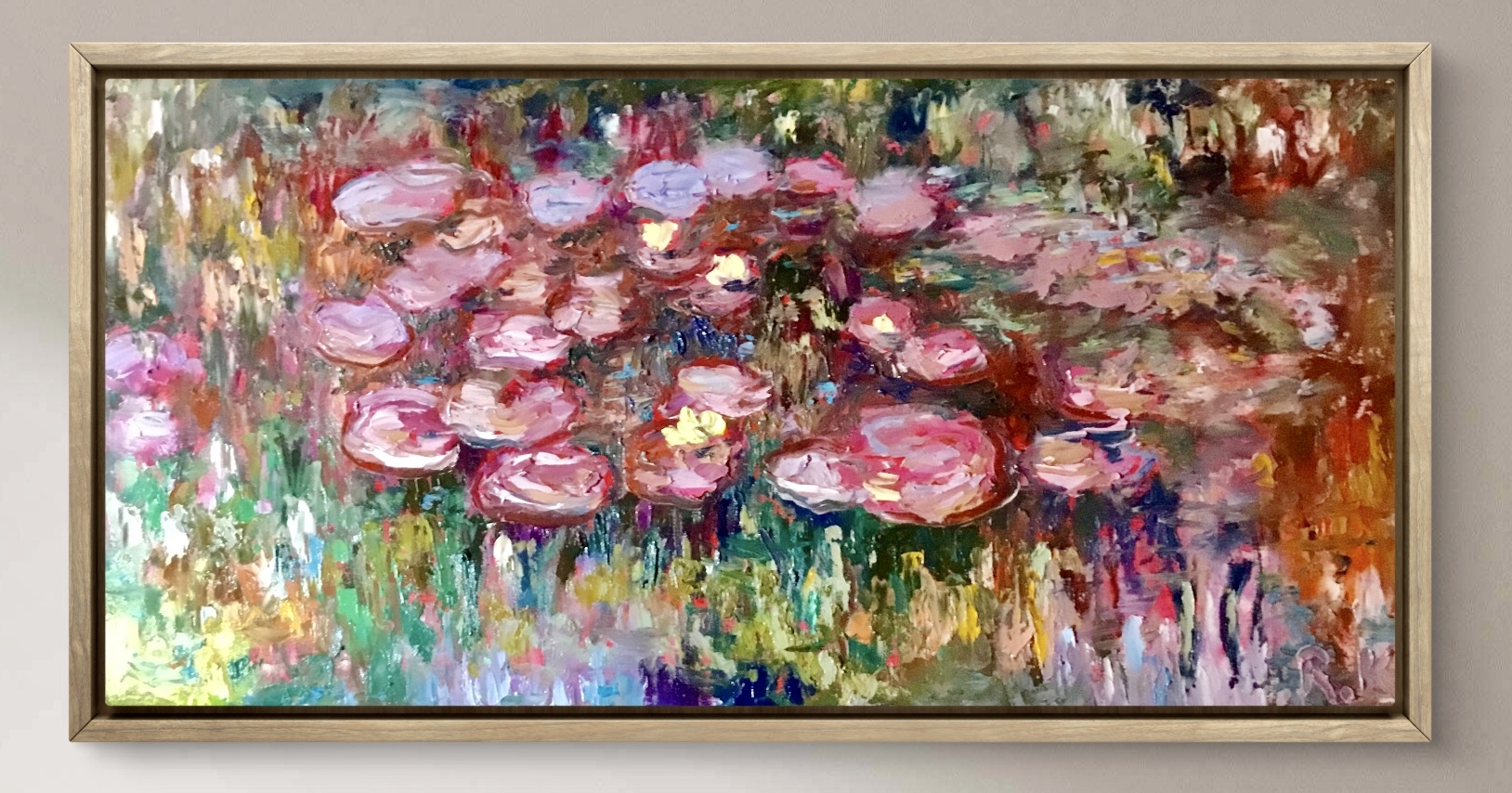 Secret of Pink Waterlilies Original Oil Painting