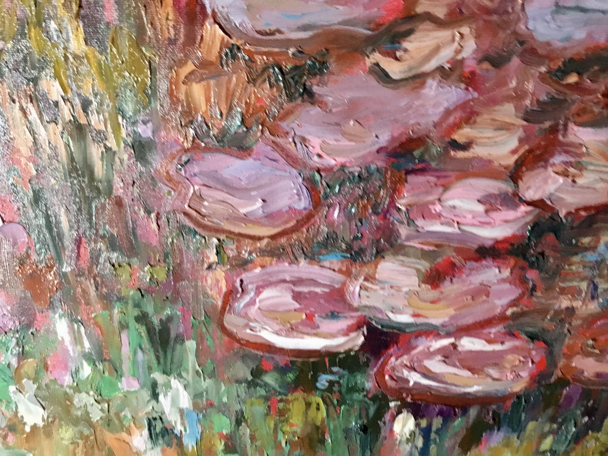 Secret of Pink Waterlilies Original Oil Painting