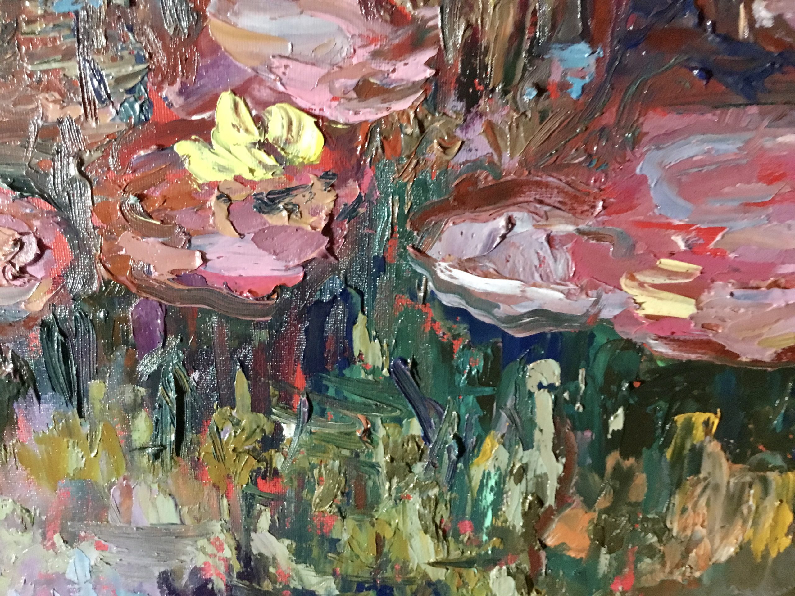 Secret of Pink Waterlilies Original Oil Painting