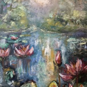 Mystical Water Garden – Soft Pastel Water Lily Pond Painting 30×50 cm Mystical Water Garden – Soft Pastel Water Lily Pond Painting 30x50 cm