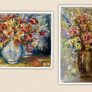 Dialogue of Bloom Original diptych – two expressive floral paintings