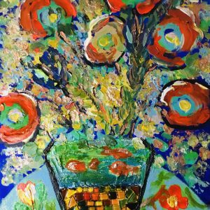 Mosaic Bloom – Colorful Abstract Floral Painting with Mosaic Vase Mosaic Bloom – Colorful Abstract Floral Painting with Mosaic Vase