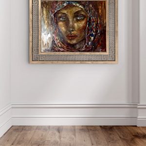 The Woman in the Shawl Original Semi-Abstract Folk Oil Portrait – 40 × 50 cm
