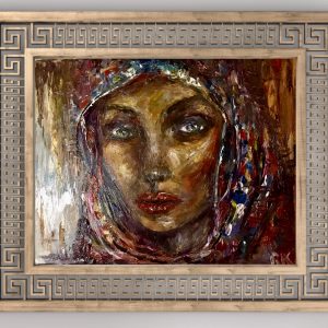 The Woman in the Shawl Original Semi-Abstract Folk Oil Portrait – 40 × 50 cm