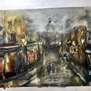 london art, rainy london, london mist, london decor, city watercolor, urban art, moody wall art, romantic art, london street, cityscape art, original art, wall decor, gift for her