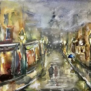 london art, rainy london, london mist, london decor, city watercolor, urban art, moody wall art, romantic art, london street, cityscape art, original art, wall decor, gift for her