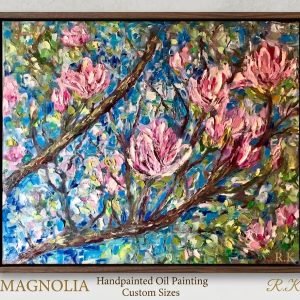 Original Magnolia Oil Painting | Handpainted Textured Floral Canvas Art