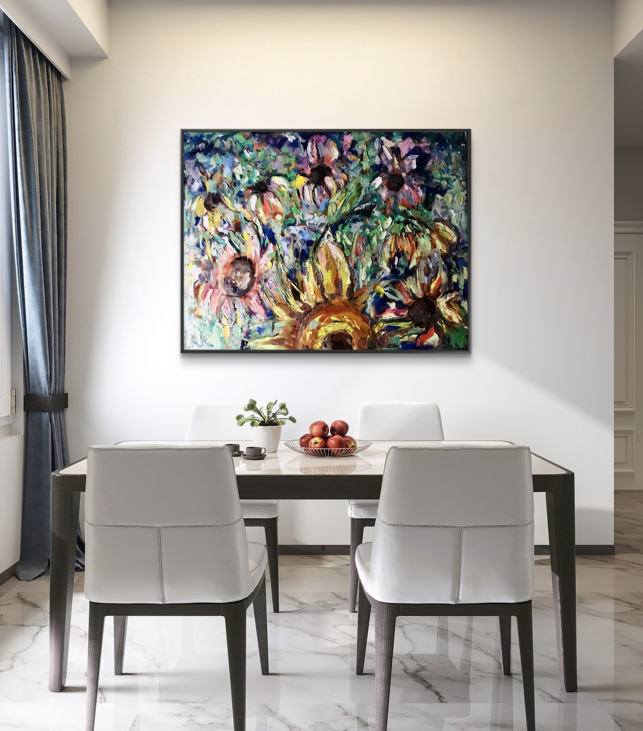 Original Impressionist Floral Oil Painting - Vibrant Sunflower & Wildflower Heavy Texture Impasto Wall Art - Modern Expressionist Floral Canvas Decor