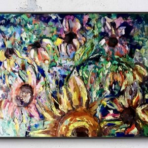 Original Impressionist Floral Oil Painting - Vibrant Sunflower & Wildflower Heavy Texture Impasto Wall Art - Modern Expressionist Floral Canvas Decor