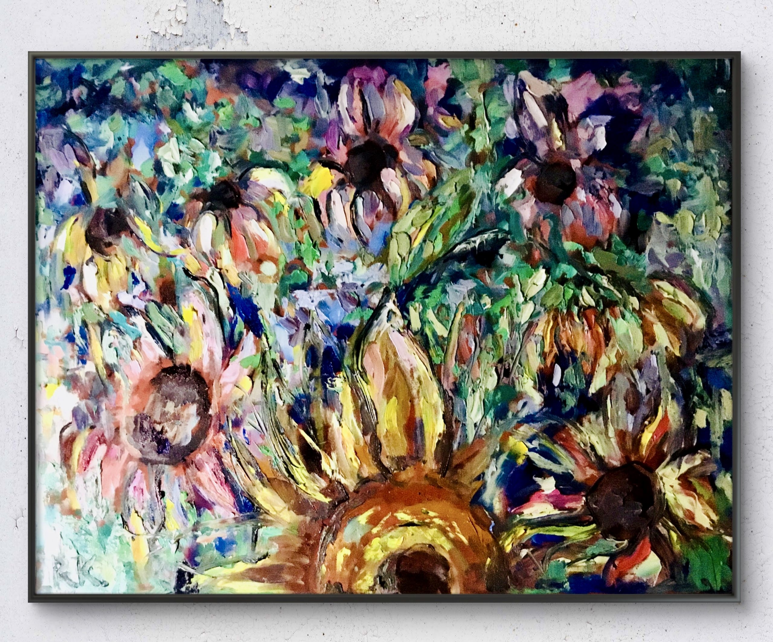 Original Impressionist Floral Oil Painting - Vibrant Sunflower & Wildflower Heavy Texture Impasto Wall Art - Modern Expressionist Floral Canvas Decor
