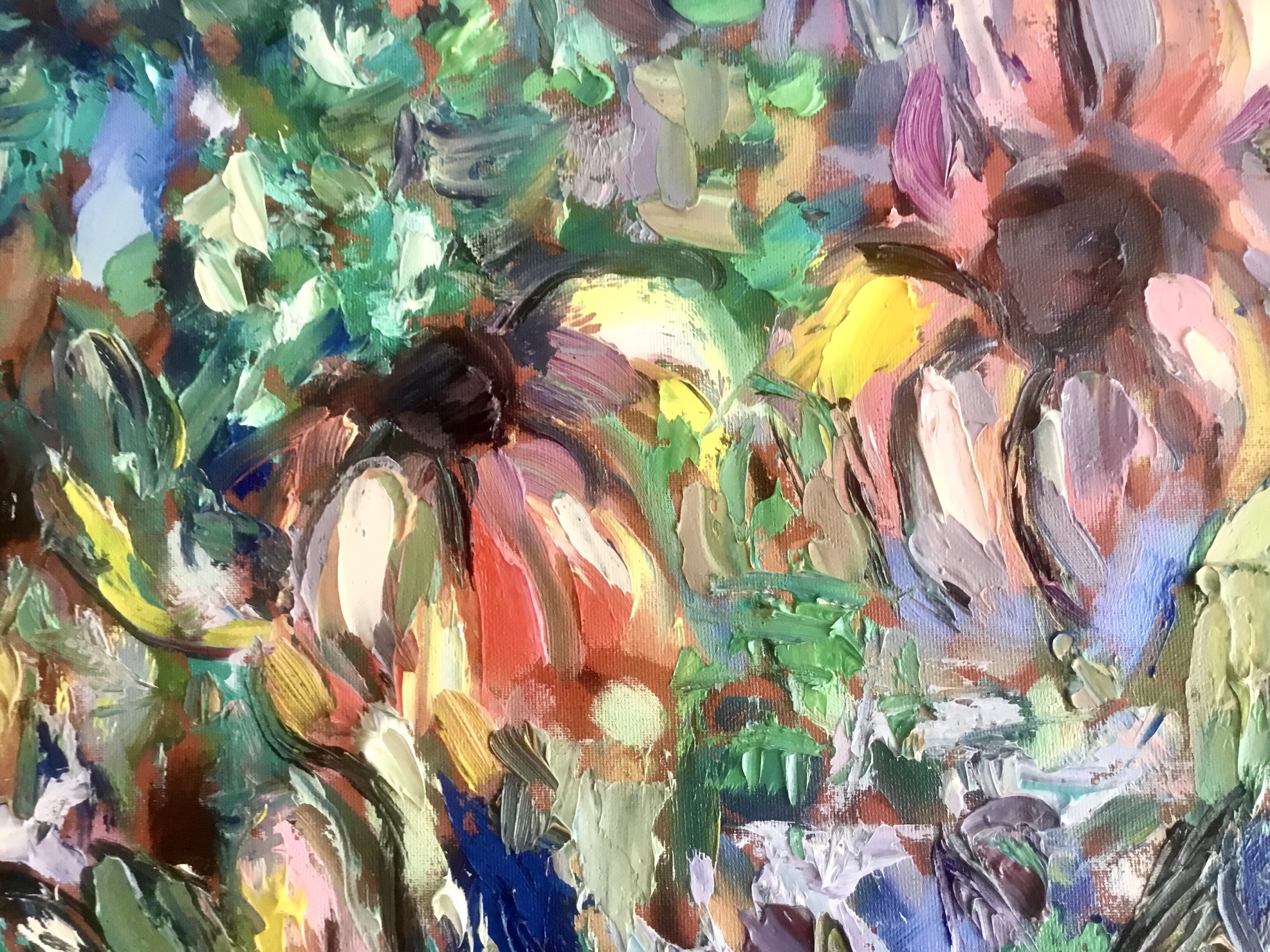Original Impressionist Floral Oil Painting - Vibrant Sunflower & Wildflower Heavy Texture Impasto Wall Art - Modern Expressionist Floral Canvas Decor