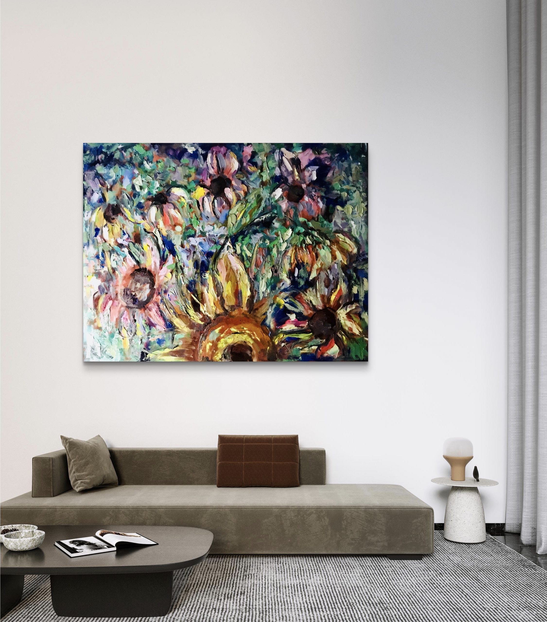 Original Impressionist Floral Oil Painting - Vibrant Sunflower & Wildflower Heavy Texture Impasto Wall Art - Modern Expressionist Floral Canvas Decor