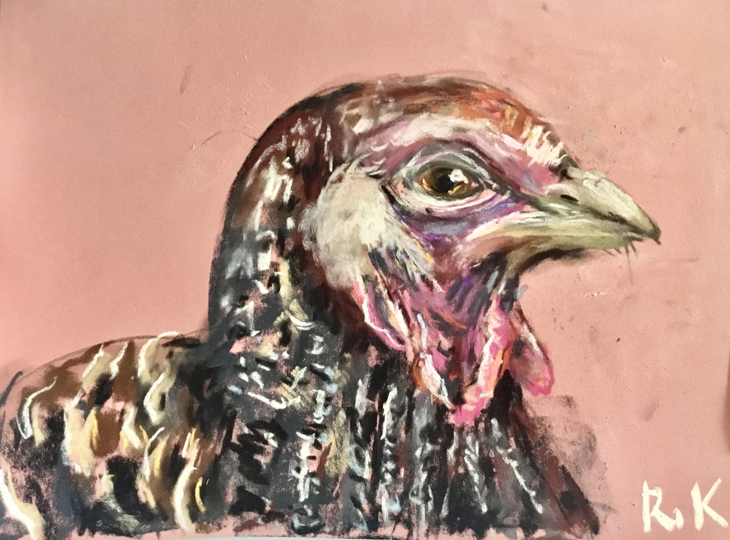 Pastel Turkey Portraits – Set of 2 Original Bird Paintings, Pink Farmhouse Wall Art, Expressive Turkey Artwork, 25x35 cm Unframed