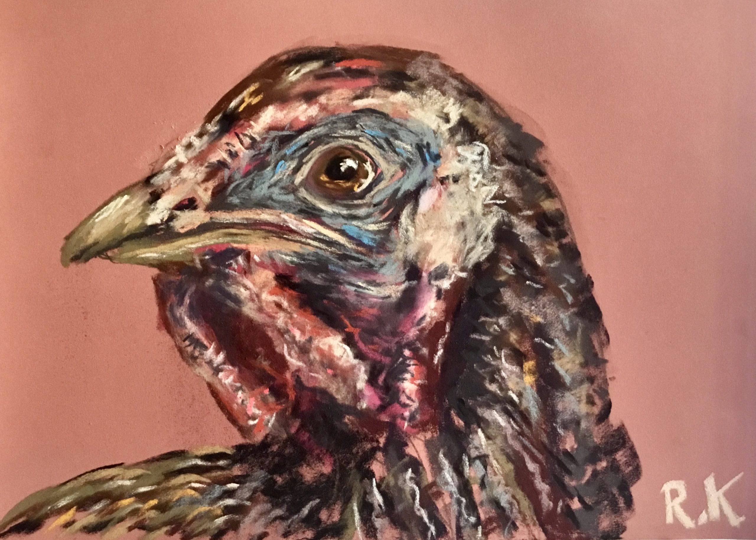 Pastel Turkey Portraits – Set of 2 Original Bird Paintings, Pink Farmhouse Wall Art, Expressive Turkey Artwork, 25x35 cm Unframed