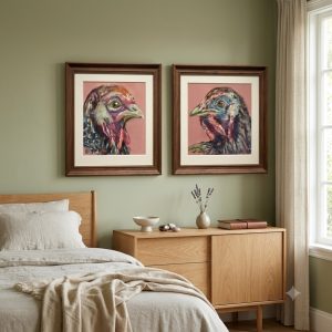 Pastel Turkey Portraits – Set of 2 Original Bird Paintings, Pink Farmhouse Wall Art, Expressive Turkey Artwork, 25x35 cm Unframed