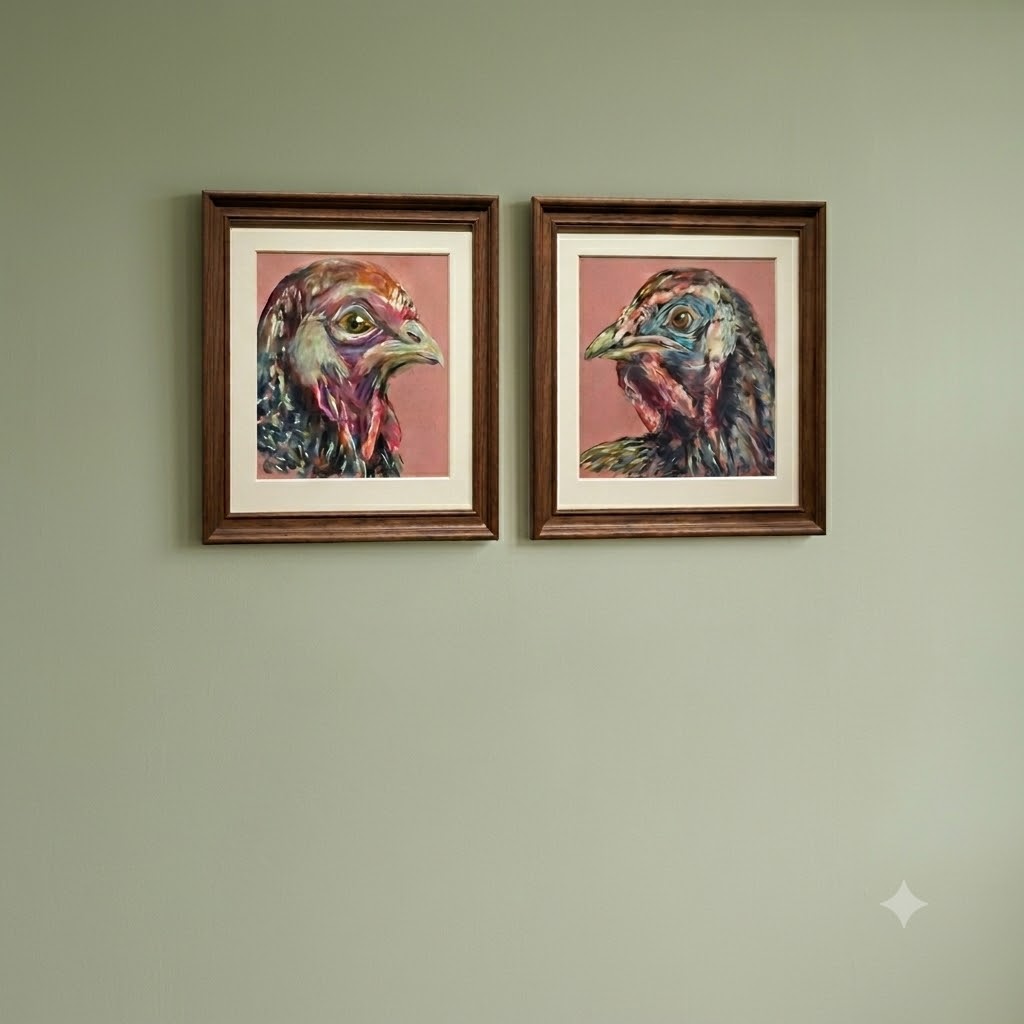 Pastel Turkey Portraits – Set of 2 Original Bird Paintings, Pink Farmhouse Wall Art, Expressive Turkey Artwork, 25x35 cm Unframed